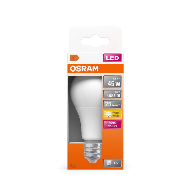 Osram E27 LED Star Classic Lampe Matt warmweißes Licht 6,5W wie 45W - LOW VOLTAGE 12…36 V - Für die Nutzung außerhalb des Stromnetzes